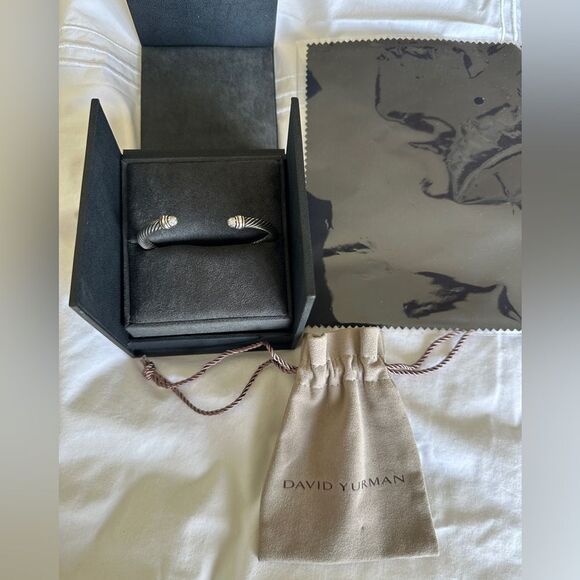 David Yurman 925 Sterling Silver 5mm Pave Diamond Cable Classic Bangle Bracelet - Picture 7 of 8